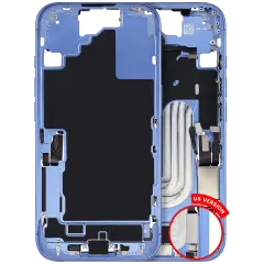 Mid-Frame Housing  W/ Charging Port Flex & Small Parts  For iPhone 16 (US Version) (Used OEM Pull: Grade A) (Ultramarine)