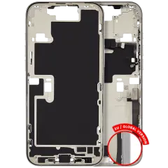 Mid-Frame Housing  W/ Charging Port Flex & Small Parts  For iPhone 16 Pro Max (EU / Global Version) (Used OEM Pull: Grade C) (White Titanium)