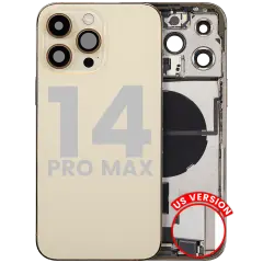 Back Housing W/ Charging Port Flex & Small Parts  For iPhone 14 Pro Max (US Version) (Used OEM Pull: Grade B) (Gold)