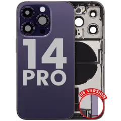Back Housing W/ Charging Port Flex & Small Parts For iPhone 14 Pro (US Version) (Used OEM Pull: Grade C) (Deep Purple)