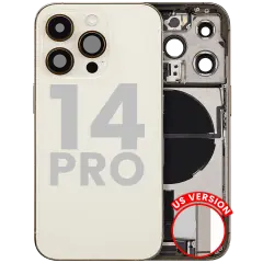 Back Housing W/ Charging Port Flex & Small Parts  For iPhone 14 Pro (US Version) (Used OEM Pull: Grade C) (Gold)