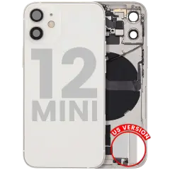 Back Housing W/ Charging Port Flex & Small Parts  For iPhone 12 Mini (US Version) (Used OEM Pull: Grade A) (White)