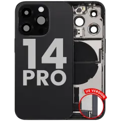 Back Housing W/ Charging Port Flex & Small Parts  For iPhone 14 Pro (US Version) (Used OEM Pull: Grade A) (Space Black)