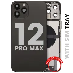 Back Housing W/ Charging Port Flex & Small Parts  For iPhone 12 Pro Max (EU / Global Version) (Used OEM Pull: Grade C) (Graphite)