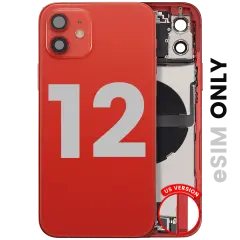 Back Housing W/ Charging Port Flex & Small Parts  For iPhone 12 (US Version) (Used OEM Pull: Grade C) (Red)