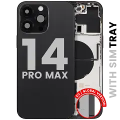Back Housing W/ Small Parts For iPhone 14 Pro Max (EU / Global Version) (Used OEM Pull: Grade C) (Space Black)