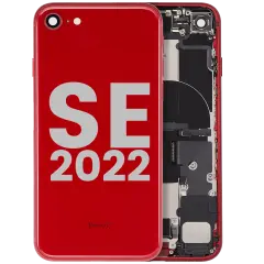Back Housing W/ Charging Port Flex and Small Components Pre-Installed For iPhone SE (2022) (Used OEM Pull: Grade B) (Red)
