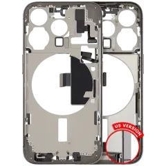 Mid-Frame Housing  W/ Charging Port Flex & Small Parts  For iPhone 15 Pro (US Version) (Used OEM Pull: Grade C) (Natural Titanium)