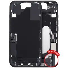 Mid-Frame Housing  W/ Charging Port Flex & Small Parts  For iPhone 16 (US Version) (Used OEM Pull: Grade A) (Black)