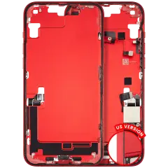 Mid-Frame Housing  W/ Charging Port Flex & Small Parts  For iPhone 14 Plus (US Version) (Used OEM Pull: Grade A) (Red)