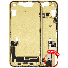 Mid-Frame Housing  W/ Charging Port Flex & Small Parts  For iPhone 14 (US Version) (Used OEM Pull: Grade A) (Yellow)
