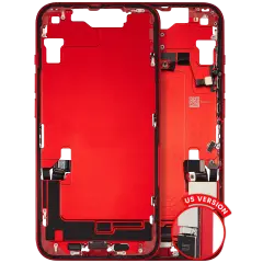 Mid-Frame Housing  W/ Charging Port Flex & Small Parts  For iPhone 14 (US Version) (Used OEM Pull: Grade A) (Red)