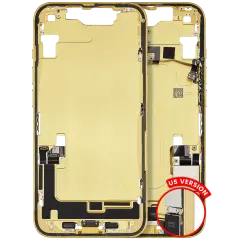 Mid-Frame Housing  W/ Charging Port Flex & Small Parts  For iPhone 14 (US Version) (Used OEM Pull: Grade B) (Yellow)