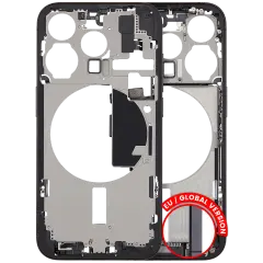 Mid-Frame Housing  W/ Charging Port Flex & Small Parts  For iPhone 15 Pro (EU / Global Version) (Used OEM Pull: Grade B) (Black Titanium)