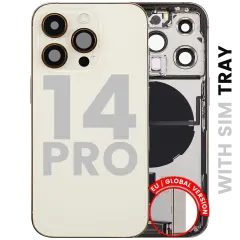 Back Housing W/ Charging Port Flex & Small Parts  For iPhone 14 Pro (EU / Global Version) (Used OEM Pull: Grade B) (Gold)