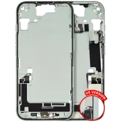 Mid-Frame Housing  W/ Charging Port Flex & Small Parts  For iPhone 15 (US Version) (Used OEM Pull: Grade C) (Green)