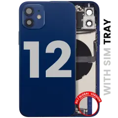 Back Housing W/ Charging Port Flex & Small Parts  For iPhone 12 (EU / Global Version) (Used OEM Pull: Grade C) (Blue)
