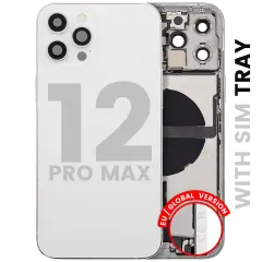 Back Housing W/ Charging Port Flex & Small Parts  For iPhone 12 Pro Max (EU / Global Version) (Used OEM Pull: Grade A) (Silver)