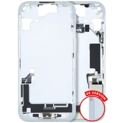 Mid-Frame Housing  W/ Charging Port Flex & Small Parts  For iPhone 15 (US Version) (Used OEM Pull: Grade B) (Blue)