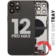 Back Housing W/ Charging Port Flex & Small Parts For iPhone 12 Pro Max (EU / Global Version) (Used OEM Pull: Grade C) (Graphite)
