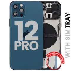 Back Housing W/ Small Parts For iPhone 12 Pro (EU / Global Version) (Used OEM Pull: Grade C) (Pacific Blue)