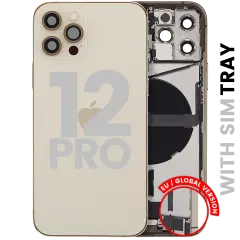 Back Housing W/ Charging Port Flex & Small Parts For iPhone 12 Pro (EU / Global Version) (Used OEM Pull: Grade C) (Gold)