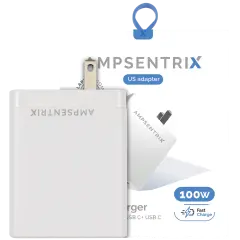 AmpSentrix 100W 4-Port (USB-C + USB-A) Wall Adapter