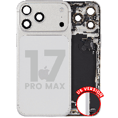 Back Housing W/ Charging Port Flex & Small Parts Compatible For iPhone 17 Pro Max (US Version) (Used OEM Pull: Grade A) (Silver)