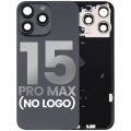 Back Glass With Steel Plate With Wireless NFC Charging MagSafe Magnet & Flashlight Flex Compatible For iPhone 15 Pro Max (No Logo) (Black Titanium)