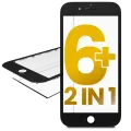 2 in 1 (Front Glass + Frame Pre-Installed) Compatible For iPhone 6 Plus (2 Pack) (Black)