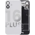 Back Glass With Steel Plate With Wireless NFC Charging MagSafe Magnet & Flashlight Flex Compatible For iPhone 16 Plus (Used OEM Pull: Grade B) (White)
