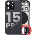 Back Housing W/ Small Pre-Installed Compatible For iPhone 15 Pro (International Version) (Used OEM Pull: Grade A) (Black Titanium)