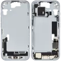 Mid-Frame Housing  W/ Charging Port Flex & Small Parts  For iPhone 15 (EU / Global Version) (Used OEM Pull: Grade B) (Blue)