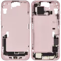 Mid-Frame Housing  W/ Charging Port Flex & Small Parts  For iPhone 15 Plus (EU / Global Version) (Used OEM Pull: Grade C) (Pink)